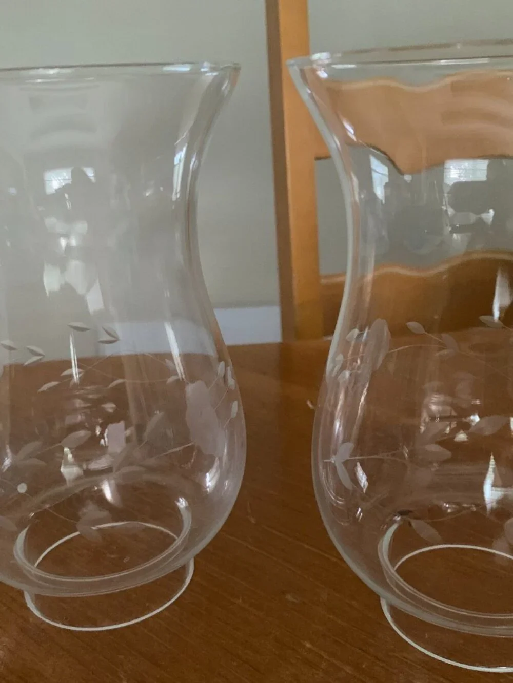 2 Princess House Heritage Hurricane Glass Lamp Globes Etched 6